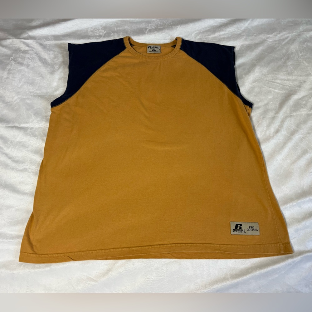 Russell Athletic Mustard and Navy Tee Size‎ XL